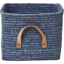 RICE Rice Aufbewahrungskorb Einfarbig mit Lederschlaufen, L30 x B30 x H25cm, blau