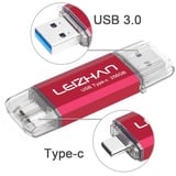 LEIZHAN USB Stick 256GB Type C Memory Stick OTG Speicherstick 2-in-1 Flash Drive USB 3.0 Pen Drive für PC/Laptop/Notebook, und andere USB-C (256GB,Red)