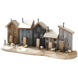 Dekoleidenschaft Dekofigur "Strandpromenade" aus Holz, Häuser mit Muscheln, Steinen und Sand, maritme Sommerdeko, Dekoobjekt, Holzdeko, Holzhäuschen, Haus, Häuser bunt