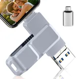 3-in-1 USB Stick 256gb Speicherstick mit USB-C Adapter für Phone/Android/Tablet/PC/Laptop, Externer Photostick– Effizientes Backup von Fotos/Daten/Dokumentieren, Kompatibel mit iOS und Android,Grau