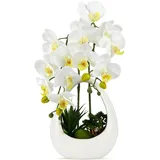 PlusFive Künstliche Orchideen im Topf - Weiße Phalaenopsis Kunstblumen aus Seide, Orchideen künstlich wie Echt für Innendekoration, Tischdekoration, Fensterbank Deko, Dekoration Wohnzimmer (39 cm)