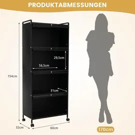 Costway Küchenregal auf Rollen, Vorratsschrank Küche hoch, mit aufklappbaren PC-Türen & Kippschutz, Standregal Hochschrank für Küche Esszimmer Wohnzimmer (Weiß)