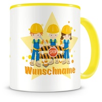 Samunshi® Kindertasse mit Namen Tasse Bauarbeiter Team Personalisierte Tasse mit Namen Kinder Kinderbecher mit Namen Kindergarten gelb 300ml