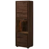 Massivmoebel24 Vitrine Akazie 58x40x180 dunkelbraun lackiert BARK 202