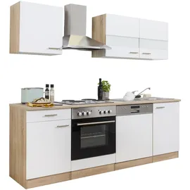 Respekta Economy Küchenzeile KB220ESWS 220 cm Weiß-Eiche Sägerau