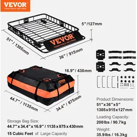 Vevor Dachgepäckträger Korb Universal 1305 x 915 x 127 mm