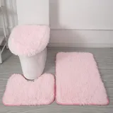 SEAHOME Badezimmerteppich-Set, rutschfest, WC-Deckelbezug und Konturmatte, Badematten, Duschmatten, Badteppich, Matte für Badewanne, WC, Badezimmer, 3-teilig, Rosa