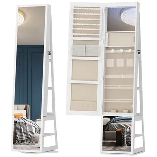 Lvifur LED Schmuckschrank mit spiegel,Schmuckschränke mit 360° drehbarem Sockel, Standspiegel Abschließbare Schmuckschränke, Spiegel-Schmuck-Organizer Höhe 160 cm