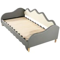 Rutaqian Schlafsofa Daybett 90x190cm mit Rollbett, Einzelbett Schlafsofa mit LED, Jugendbet, Kinderbett mit Schubladen, Lattenrost und Kopfteil, ohne Matratze grau
