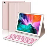 IVEOPPE iPad 6.Generation Hülle mit Tastatur, iPad Hülle mit Tastatur für iPad 6.Generation 2018/iPad 5.Generation 2017/iPad Pro 9.7/iPad Air 2/iPad Air 1, QWERTZ Beleuchtete Kabellose Tastatur, Or