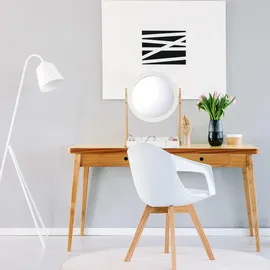 Relaxdays Kosmetikspiegel, schwenkbar, mit Ablage für Make Up, Kosmetik, Tischspiegel ∅ 32,5 cm, Bambus, MDF, weiß-Natur
