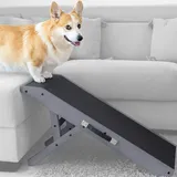 Hunderampe - Hundetreppe für kleine Hunde und große Hunde - Einstellbar 18-53 cm - Für Bett, Sofa - Birkenholz - Landeplattform schließt nahtlos an - Rampe Hund Klappbar - Anti-rutsch Einsatz Grau