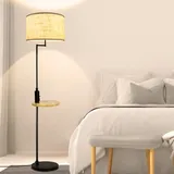 Depuley Led Stehlampe mit USB Anschluss & Holztisch, Moderne Stehleuchte Schwarz mit Kippschalter aus metall, E27 Retro Leselampe Standlampe für Wohnzimmer, Esszimmer, Lesen, Sofas(Glühbirne Inkl)