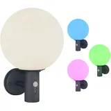 GLOBO Außenleuchte Wandleuchte Bewegungsmelder Gartenleuchte Edelstahl Fassadenleuchte, Glaskugel weiß anthrazit, App Steuerung, Smart RGB LED 10W 806Lm, DxH 25x37 cm