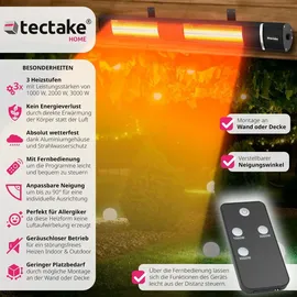 Tectake tectake® Infrarotheizstrahler Solaris Horizon 3000W, Aluminiumgehäuse - schwarz