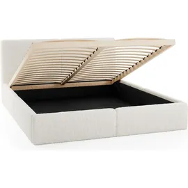 FEDVE Polsterbett Doppelbett Riberia Slim Bett mit Bettkasten 120x200 - Creme
