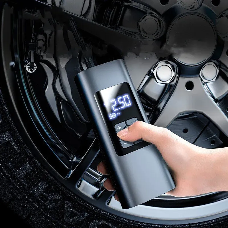 6000-mAh-Doppelleistungs-Luftpumpe mit Digitalanzeige, Mini-tragbar mit LED-Licht, geeignet zum Aufpumpen von Auto-, Motorrad- und Fahrradreifen sowie von Bällen