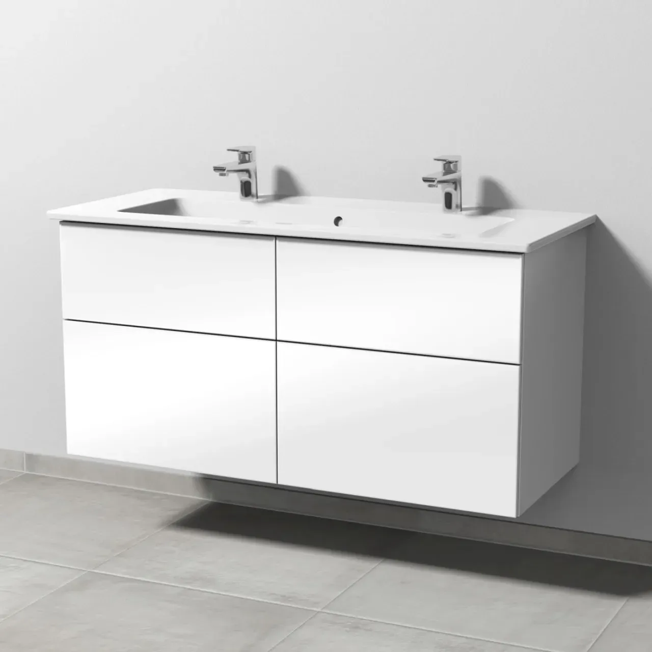 Sanipa 3way Keramik-Set Venticello Keramik-Doppelwaschtisch und Unterbau mit 4 Auszügen, Weiß-Glanz SF32978