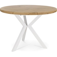 Runder Ausziehbarer Esstisch - Tisch im Loft-Stil mit weißen Metallbeinen - Durchmesser 100 auf 140 cm Erweiterbar - Industrieller Quadratischer T...