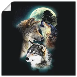Artland Wandbild »Phantasie Wolf Wölfe mit Mond«, Wildtiere, (1 St.), als Leinwandbild, Poster, Wandaufkleber in verschied. Größen Artland Farbe Bild(er): schwarz