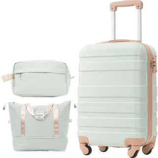 Flieks Trolley mit 2 Tasche, Kofferset Trolleyset Hartschalenkoffer mit Kosmetiktaschen, Gepäckset Reisekoffer mit TSA-Schloss, Grün - Grün