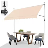 LEADZM Klemmmarkise 300 cm Breit,Balkon Markise ohne Bohren,Wasserdicht,Sonnenschutz,UV-beständig,Höhenverstellbar mit Handkurbel,für Terrasse,Balkon,Garten,Laden,Beige,Khaki