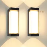 YindaLux 24W LED Aussenlampe mit bewegungsmelder, 2 Stück IP65 3000LM Wandleuchte Innen/Außen, 3000K Modern Außenleuchte mit bewegungsmelder, Aluminium Außenleuchte für Terrasse, Schwarz