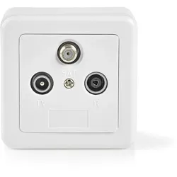 Nedis Antennen Enddose - 1x F-Buchse / 1x IEC-Buchse / 1x IEC-Stecker - 75 Ohm - Return path - Silber / Weiss