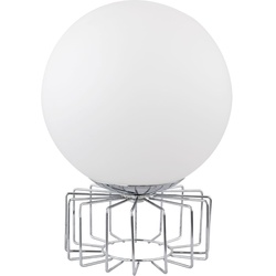 Tisch Lampe Gitter Design chrom Retro Glas Kugel Leuchte opal weiß im Set inkl. LED Leuchtmittel