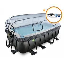 EXIT TOYS Black Leather Pool Set 400 x 200 x 122 cm inkl. Sandfilterpumpe und Abdeckung + Zubehörset