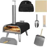 George Foreman Outdoor 40,6 cm Holzpellet Tragbarer Holzbefeuerter Pizzaofen Schwarz mit Paddel und Tragetasche, BBQ Ofen & Smoker, Faltbare Beine GFWPPO2BPC