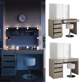 Vicco Schminktisch Sherry Greige 120 cm mit LED Beleuchtung und Hocker
