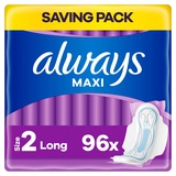 Always Maxi Damenbinden mit Flügeln, Größe 2, lang, 96 Tücher (12 x 8 Packungen), Anti-Auslauf-Barrieren, Schutz & Komfort