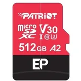 Patriot EP A2 Speicherkarte 512 GB MicroSDXC V30 U3 Klasse 10 (PEF512GEP32MCX) (512 GB, microSDXC, U3, UHS-I), Speicherkarte, Schwarz, Rot