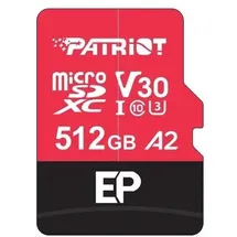 Patriot EP A2 Speicherkarte 512 GB MicroSDXC V30 U3 Klasse 10 (PEF512GEP32MCX) (512 GB, microSDXC, U3, UHS-I), Speicherkarte, Schwarz, Rot