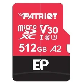 Patriot EP A2 Speicherkarte 512 GB MicroSDXC V30 U3 Klasse 10 (PEF512GEP32MCX) (512 GB, microSDXC, U3, UHS-I), Speicherkarte, Schwarz, Rot