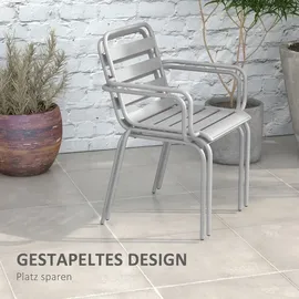 Outsunny 3tlg. Bistroset Gartenmöbel Set mit 1 Couchtisch, 2 Stapelbaren Stühlen, Balkon-Set, Sitzgruppe für Balkon, Terrasse, Stahl, Hellgrau