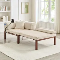 2-in-1 Klappbarer Ausziehbarer Schlafsessel Schlafsofa Beige Bettfunktion