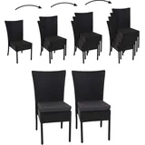 MCW 2er-Set Poly-Rattan Stuhl MCW-G19, Balkonstuhl Gartenstuhl, stapelbar ~ schwarz, Kissen dunkelgrau