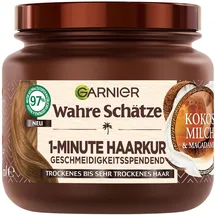 Garnier Wahre Schätze 1-Minute Haarkur für trockenes bis sehr trockenes Haar, Mit Kokosmilch und Macadamiaöl für neuen Glanz und Geschmeidigkeit, Vegane Formel, 1 x 340 ml