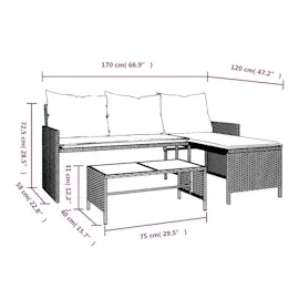 vidaXL Gartensofa in L-Form mit Tisch und Kissen Beige Poly Rattan