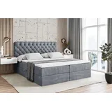 altdecor Boxspringbett mit H4 Matratze und Topper - 180 x 200 cm - BOXI8 - Grau Samt - Polsterbett mit Bettkasten und Lattenrost, Bett mit Stauraum - Grau