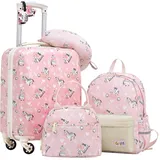 COOLIFE 5tlg Kinderkoffer mit Rucksack, Kindertrolley aus Kunststoff, Kindergepäck, Kinder Kofferset Handgepäck Reisegepäck Hartschalenkoffer für Jungen und Mädchen (Zebra, Koffer-Set 5-TLG)