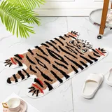 Niedlicher Tiger-Badematte für Badezimmer, lustig, braun, Tigerform, rutschfest, saugfähig, Cartoon-Tier-Dekor, Plüsch-Badewannenteppich für Dusche, Waschbecken, 40 x 90 cm