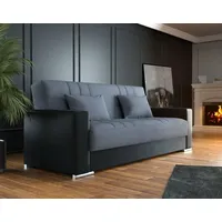 Dmora - 3-Sitzer Schlafsofa Sergio, Sofa mit Stauraum aus Öko-Leder und Stoff, Sofa mit Klick-Klack-Öffnung und 2 Kissen, 230 x 96 x 101 cm, Schwarz und Grau