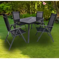 VCM 5 tlg. Set Gartenmöbel Alu Gartenset Sitzgruppe Essgruppe Tisch Stühle 140 SW