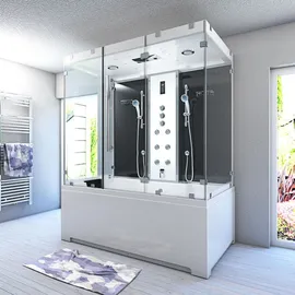 SeniorBad Kombination Badewanne Dusche K80-SW-TH-B-EC-EA Duschtempel 180x100 cm 2K Scheibenversiegelung - Schwarz