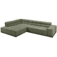 KAWOLA Ecksofa, Dunkelgrün, Schwarz, Echtholz, 4-Sitzer, Füllung: Komfortschaum, Ottomane