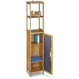 Relaxdays Badregal Bambus 5 Ablagen, Standregal mit Schranktür HxBxT: 170 cm, Badschrank stehend, natur