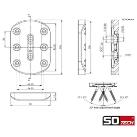 SOTech Tischbeinbeschlag Conan Grundplatte 6 x 80 mm 2 Stück